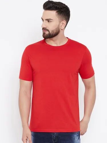 Mens Cotton Half Sleeves Plain Red T Shirt
