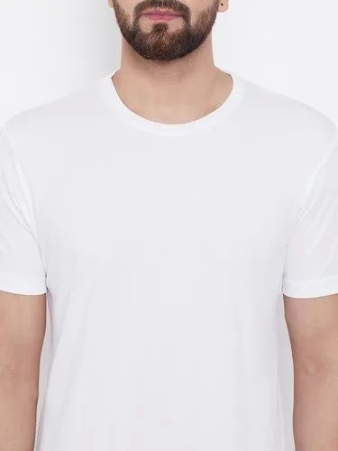 Mens Cotton Half Sleeves White Plain T Shirt