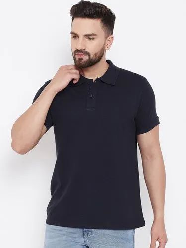 Mens Cotton Navy Blue Polo T Shirt