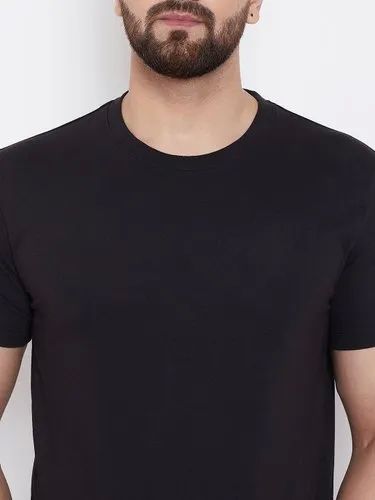 Mens Cotton Round Neck Black T Shirt