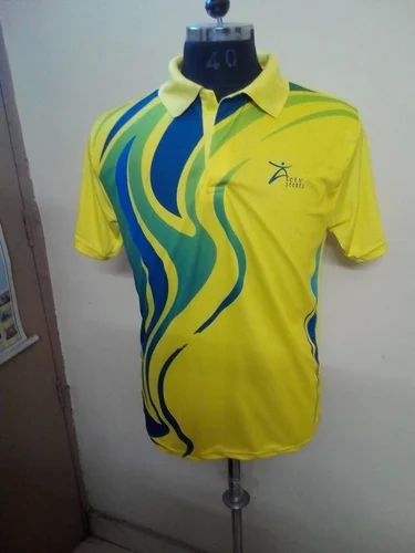 Yellow Printed Polyester Polo T Shirt, Gender : Men