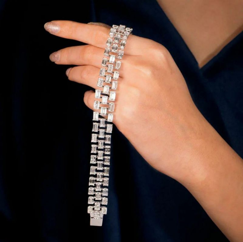 An Art Deco Trio Row Baguette Diamond Bracelet