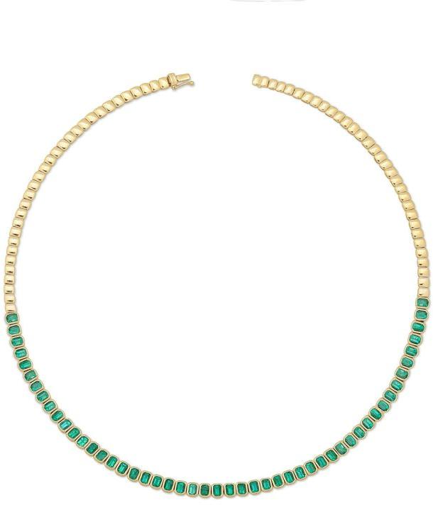 bezel emerald metal link tennis necklace