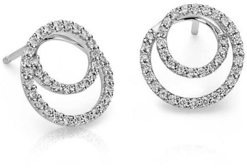 Round Double Loop Diamond Circle Earrings