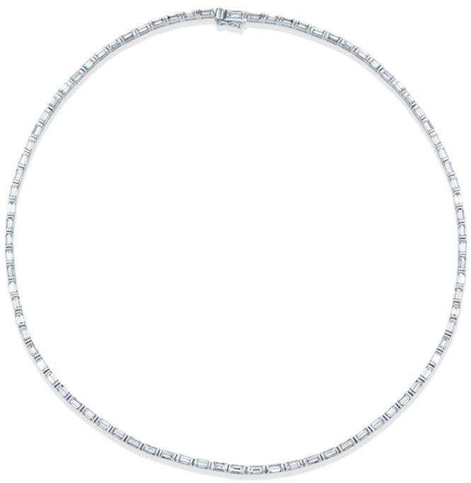 Horizontal Set Baguette Diamond Choker Tennis Necklace