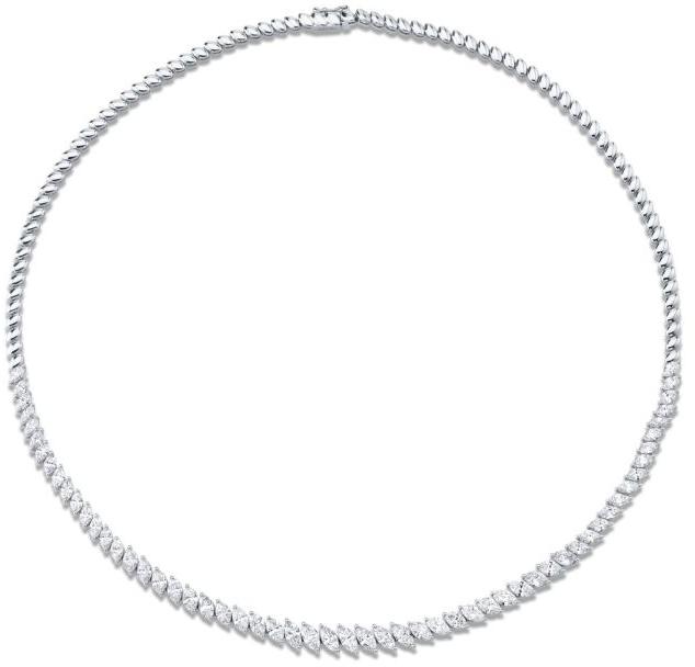 Prong Set Graduated Marquise Diamond And Bezel Metal Link Tennis Necklace