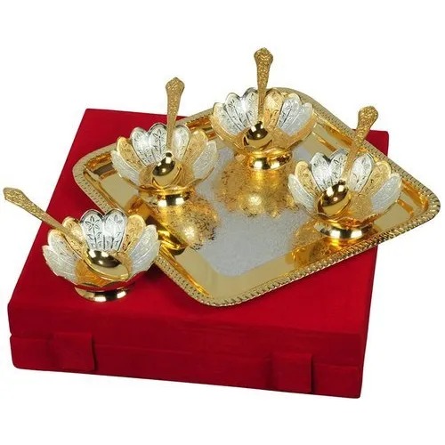 Golden Round brass bowl set, for Serving, Size : 3 Inches Dia