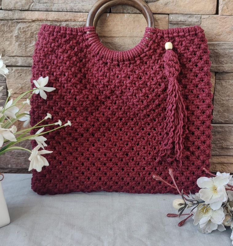 Handled Maroon Macrame Bag