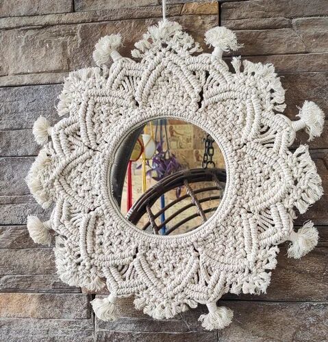 Off White Macrame Mirror