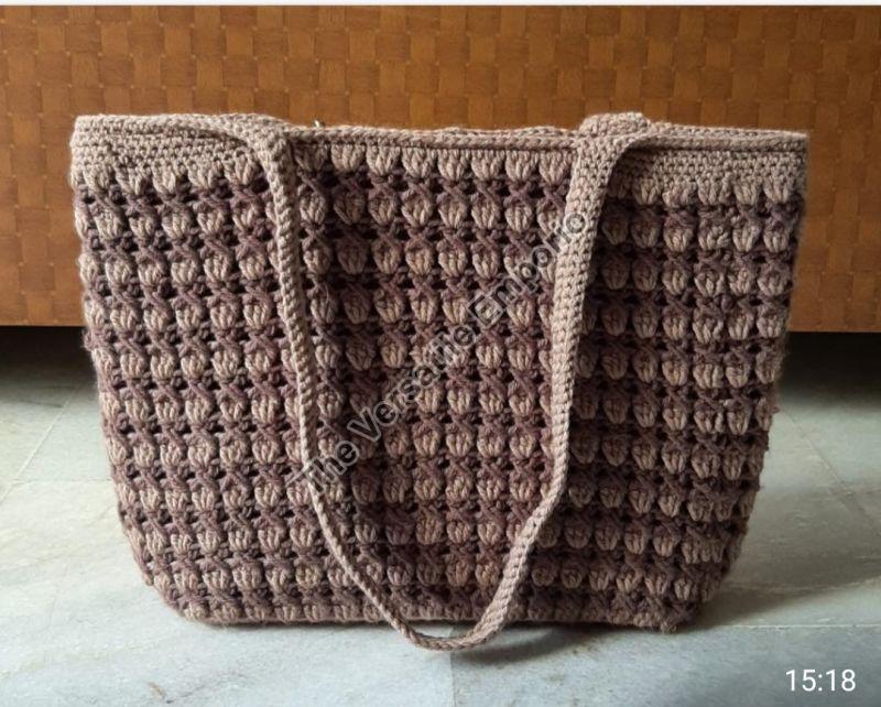 Crocheted Cotton Crochet Dark Brown Bag, Style : Handbags