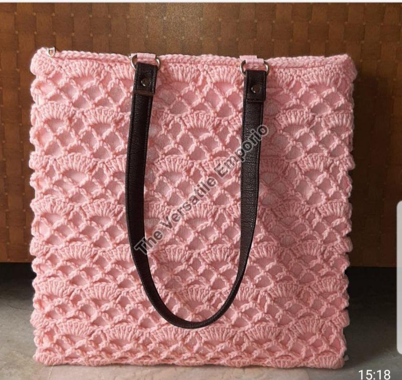 Crocheted Cotton Yarn Crochet Pink Bag