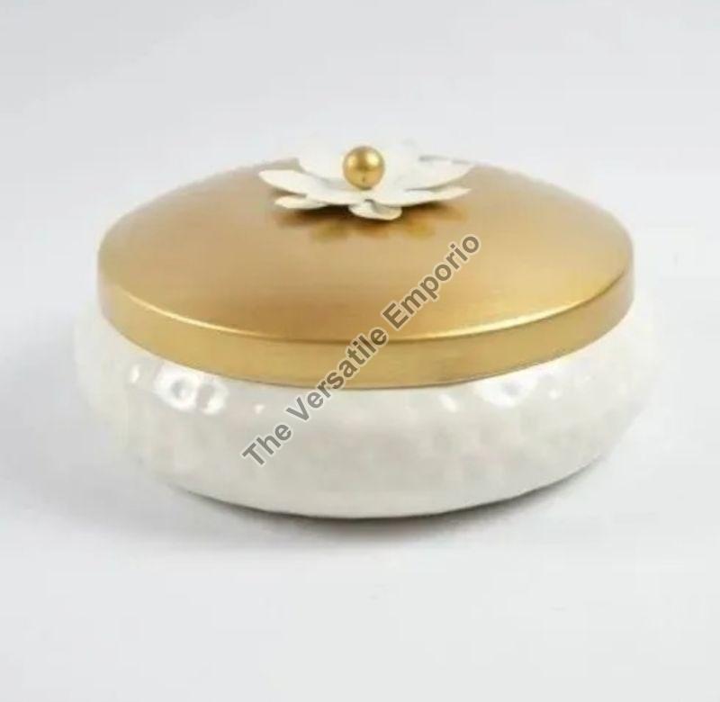 Round Designer Copper Bowl With Lid, for Gift Purpose, Color : White