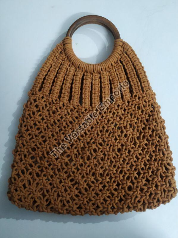 Cotton Yarn Macrame Brown Handbag, For Office Use, Collage Use, Style : Handled