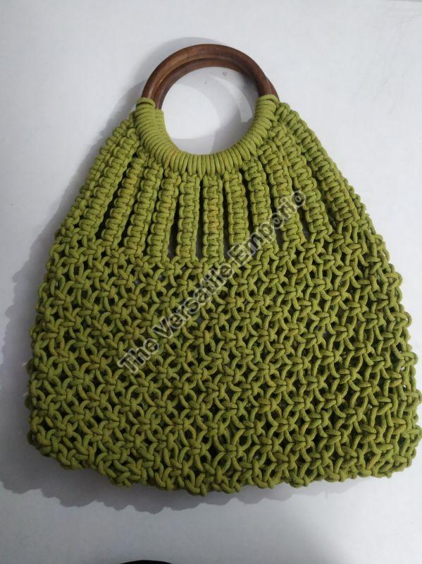 Green Macrame Hand Bag, for Travel Use, Daily Use, Style : Handled