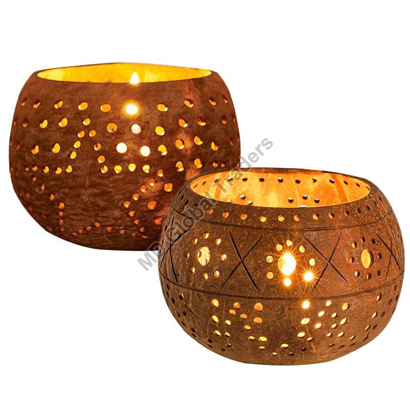 Round Polished Coconut Shell Candle Holder, for Decoration, Speciality : Dust Resistance, Shiny