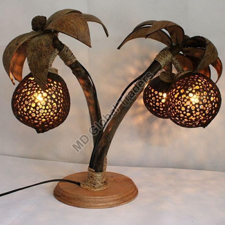 Polished Carved Coconut Shell Table Lamp, Size : Standard