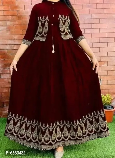 Rayon printed anarkali kurti with jacket, Occasion : Party Wear