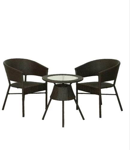 Polished Rattan Black Table Chair Set, for Outdoor Use