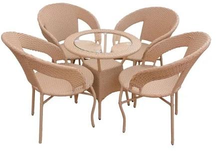 Round Mild Steel Wicker Table Chair Set, for Home, Size : Standard