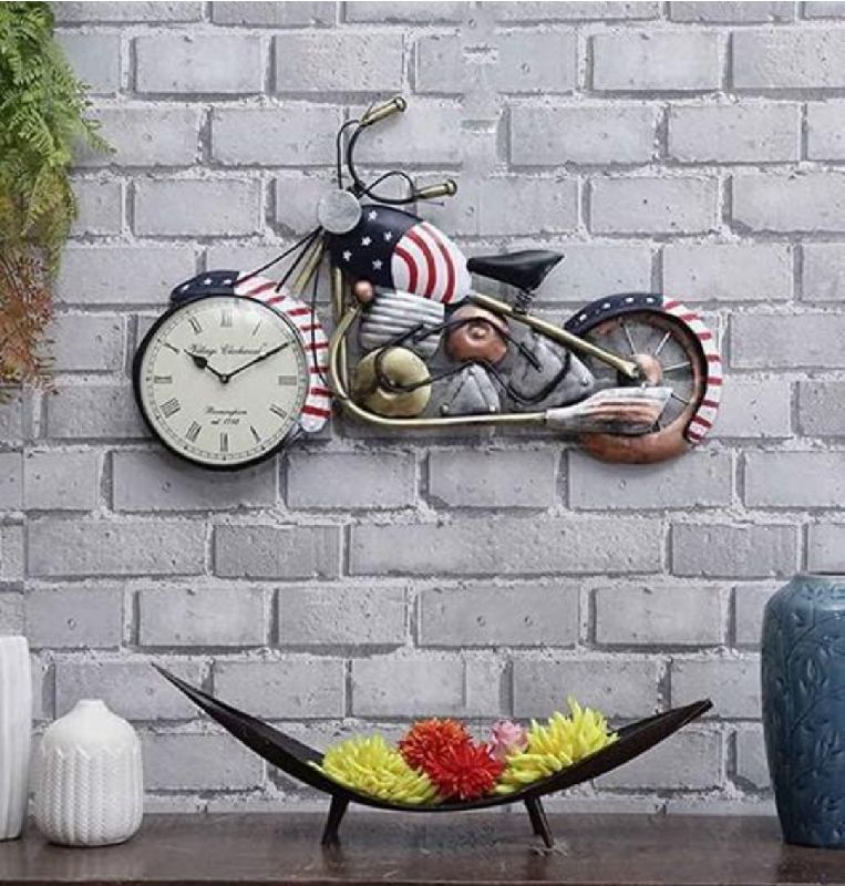8Inch METAL BIKE Clock Wall Frame, for Home, Office, Decoration, Specialities : Scratch Proof, Rust Free