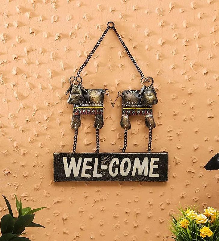 Metal Cows Welcome Board Wall Art