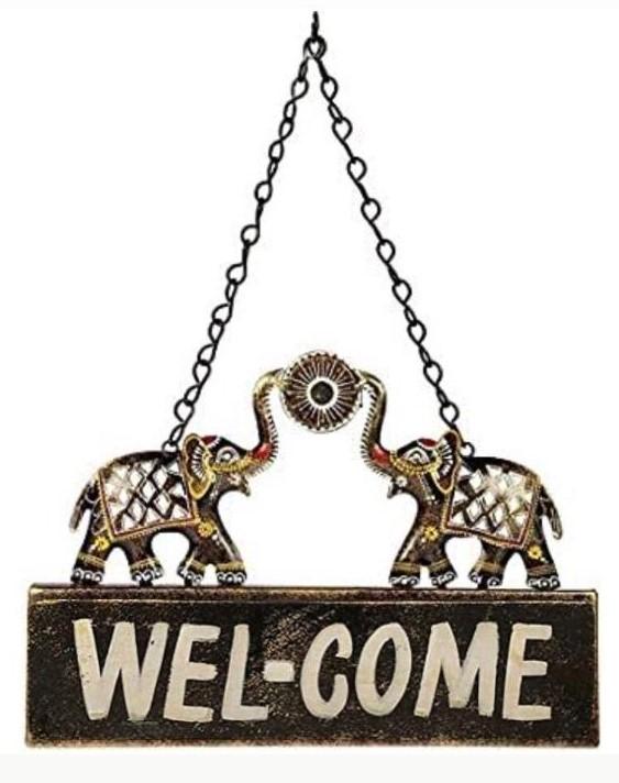 Metal Elephant Welcome Board Wall Art