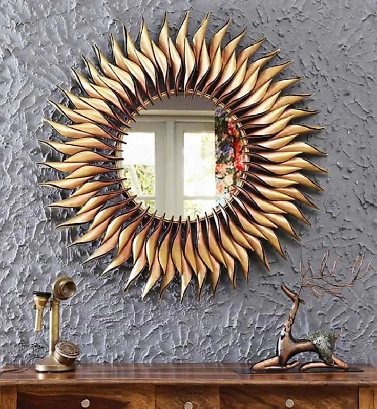 Metal Sun Wall Decor Mirror