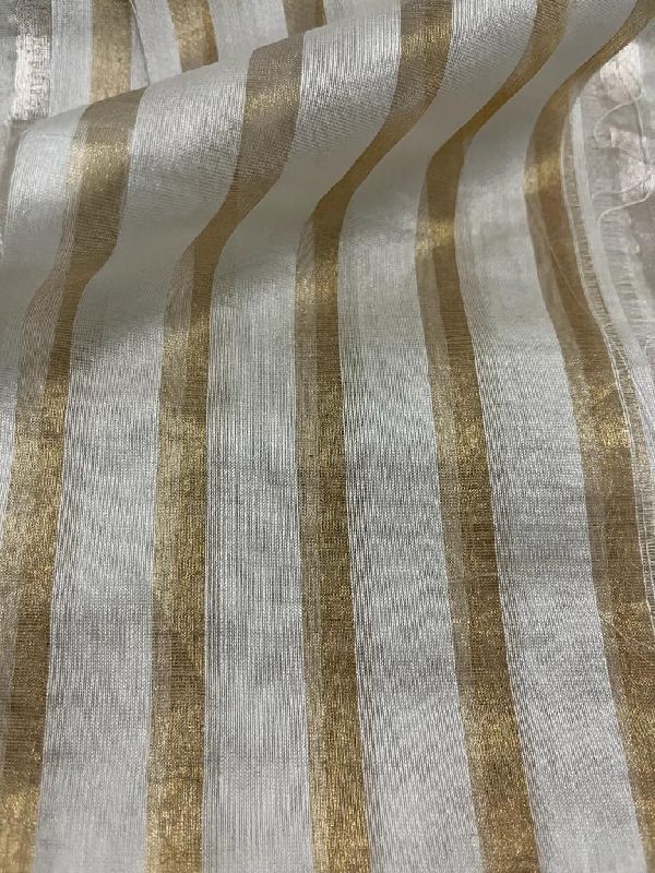 Chanderi Silk Golden Stripes Fabric, for Garments, Width : 40 Inch