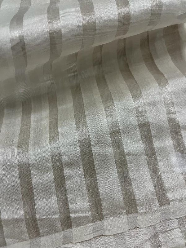 Chanderi Silk Silver Stripes Fabric, for Garments, Packaging Type : Plastic Packet