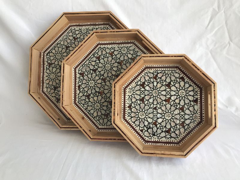 Mother of Pearl Octagonal Serving Tray, for Homes, Hotels, Pattern : Printed