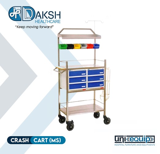Uniq-4501 Crash Cart Trolley MS, for Hospitals, Color : Grey