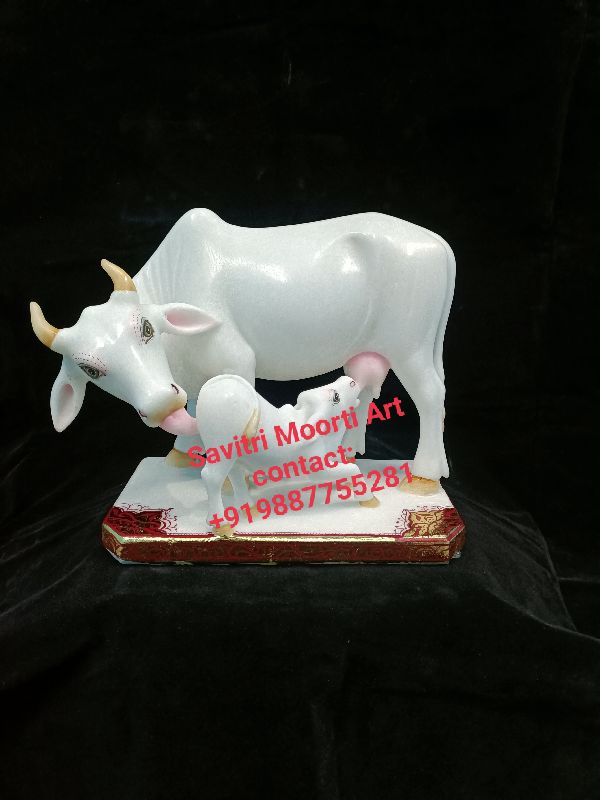 Marble cow and calf statue, for Temple, Shop, Office, Home, Garden, Home, office, garden, etc.