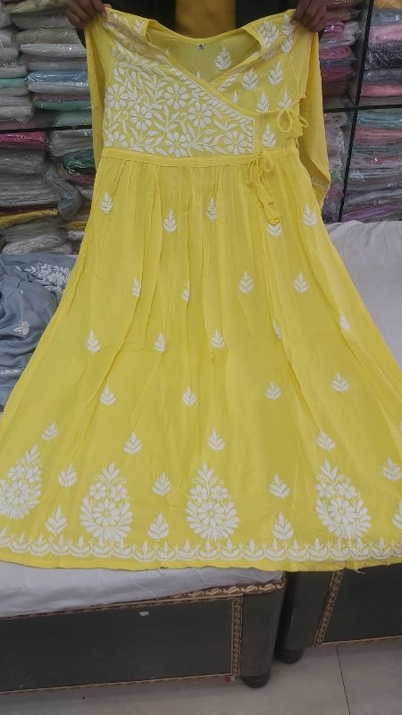 Modal Chikankari Long Gown, Age Group : Adults
