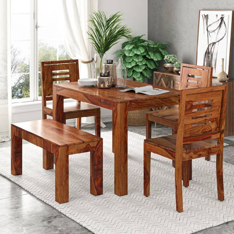Polished Wooden Dining Table Set, for Home, Pattern : Plain