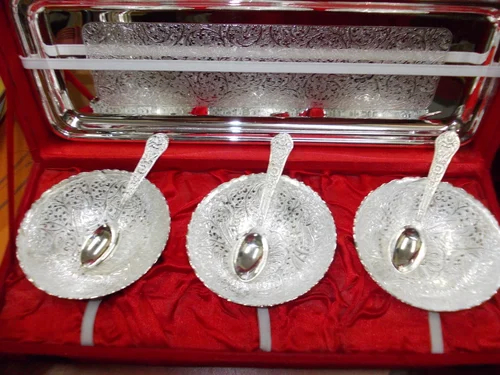 3 bowl spoon silver plated tray set