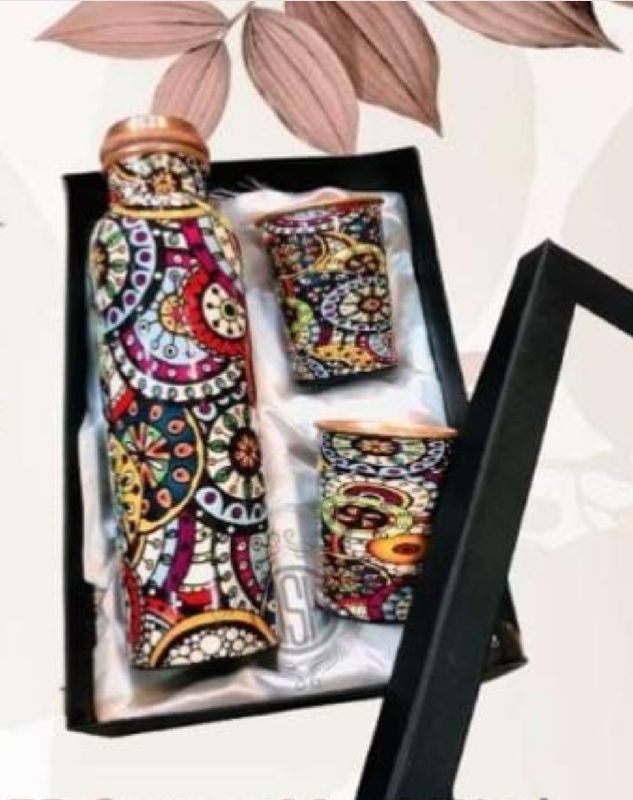 GF-512 Meenakari Copper Water Bottle Gift Set