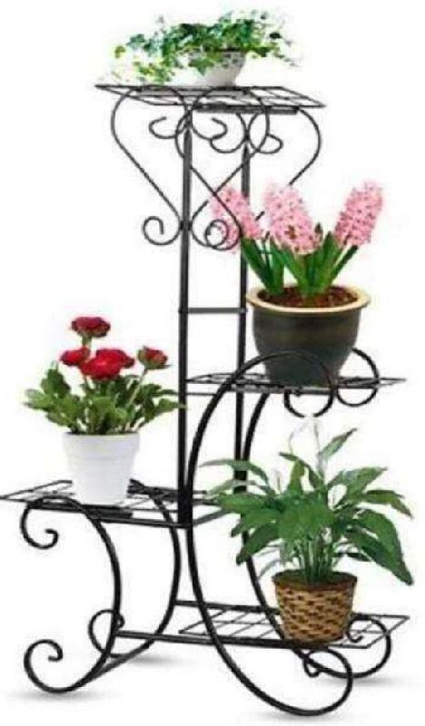 Polished Iron 4 Pot Stand, Color : Black