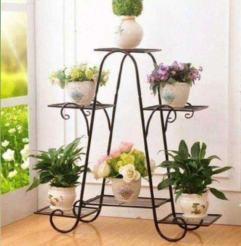 Polished Iron 6 Pot Stand, Color : Black