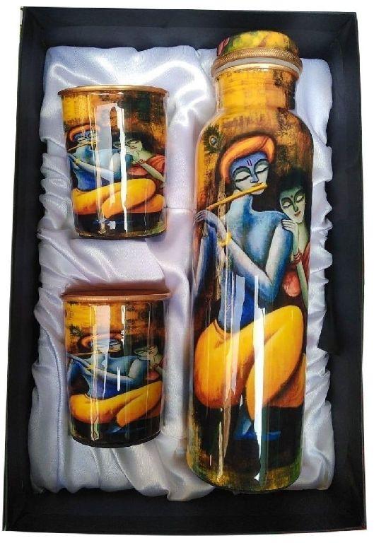 Radha Krishna Copper Water Bottle Gift Set