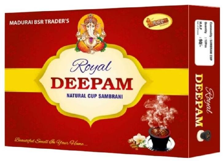 Round Royal Deepam Natural Sambrani Cup, for Fragrance, Feature : Eco Friendly
