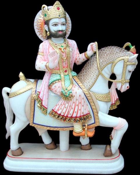 Marble Ramdev Baba Statue, for Worship, Temple, Pattern : Painted