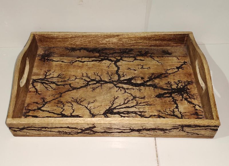 Polished Carved Mango Wood Tray, for Homes, Hotels, Feature : Unmatched Quality, Eco-friendly