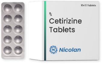 Cetirizine Tablets, for Allergy, Packaging Type : Box