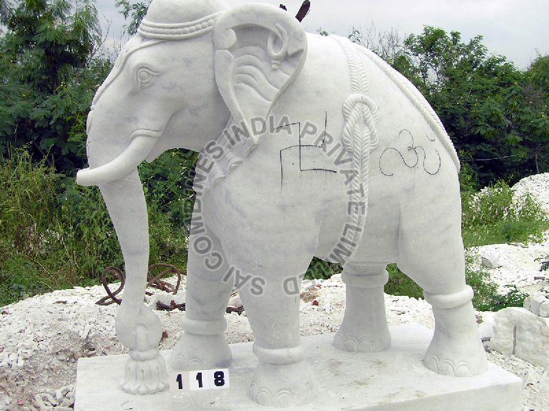 BIG WHITE POLISHE MARBLE ELEPHANT STATUE