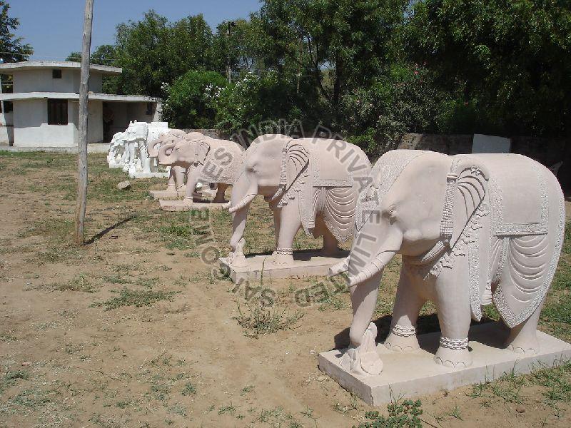 CARVED MARBLE STONE ELEPHANT STATUES