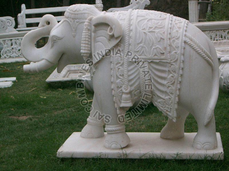 carved white handcrafted marble stone elephant statue