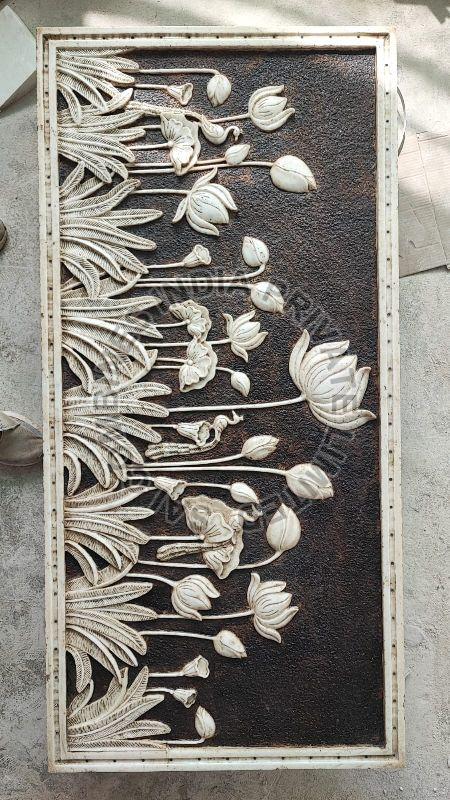 FLOWER LEAVES CARVED MARBLE STONE WALL PANEL