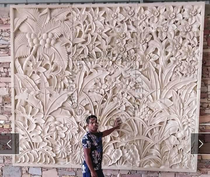 FLOWERS AND TREE CARVING MARBLE PANEL