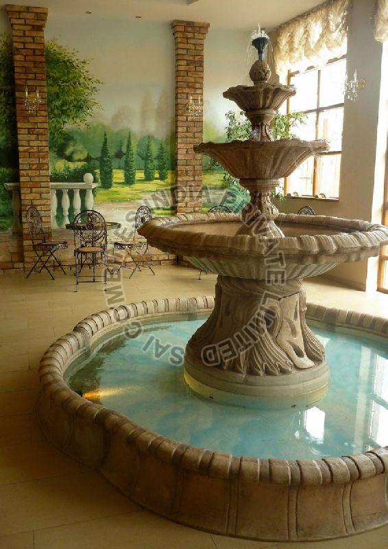 INDOOR HANDCRAFTED POLISHED BROWN MARBLE STONE WATER FOUNTAIN