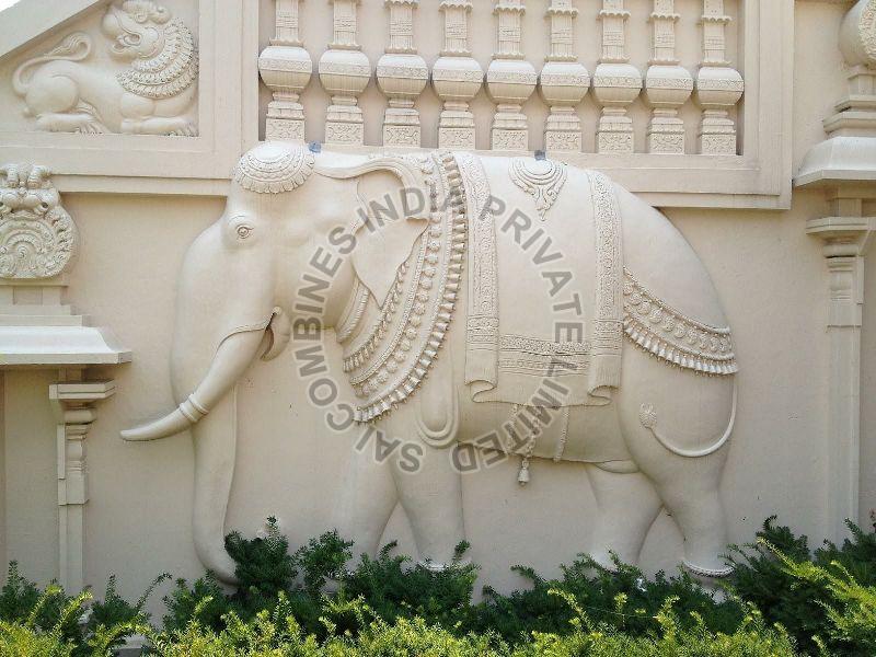MARBLE  ELEPHANT CARVED WALL PANEL